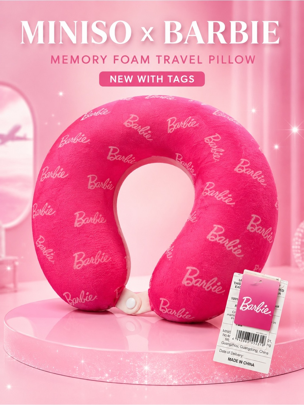 NWT MINISO x Barbie Pink Memory
Foam Travel Neck Pillow